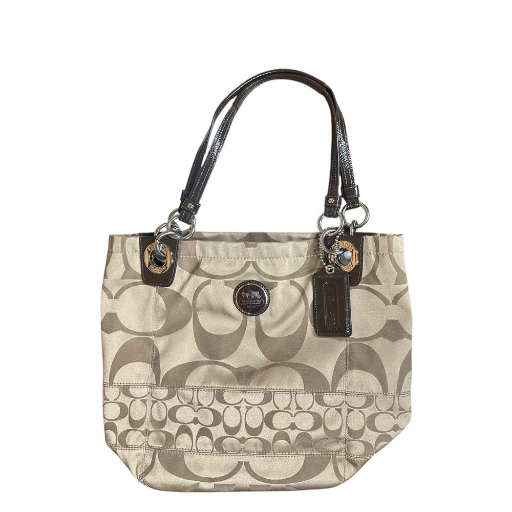 Coach Alex Tan Brown Sateen Signature Tote Shoulder Bag Purse 14449 w/ Hang Tag